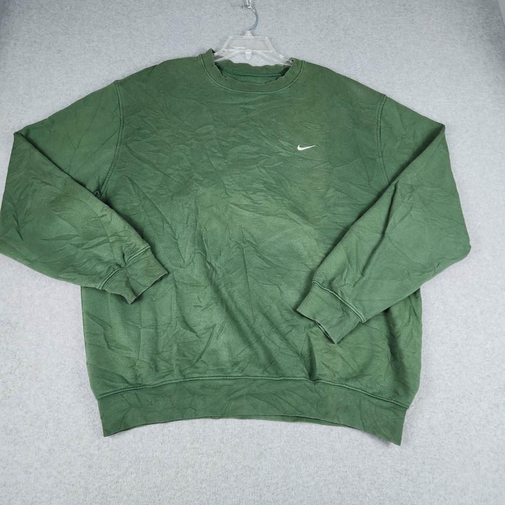 Nike Sweatshirt Men XL Green Crewneck Embroidered Swoosh Logo Relaxed Fit Fleece